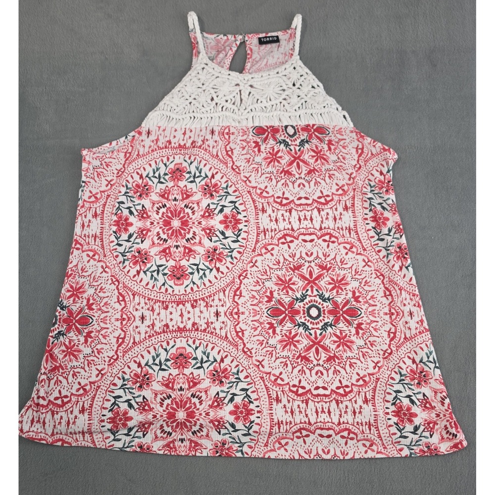 Torrid Boho Crochet Floral Tank Top Womens Plus Size 1 - Picture 2 of 8